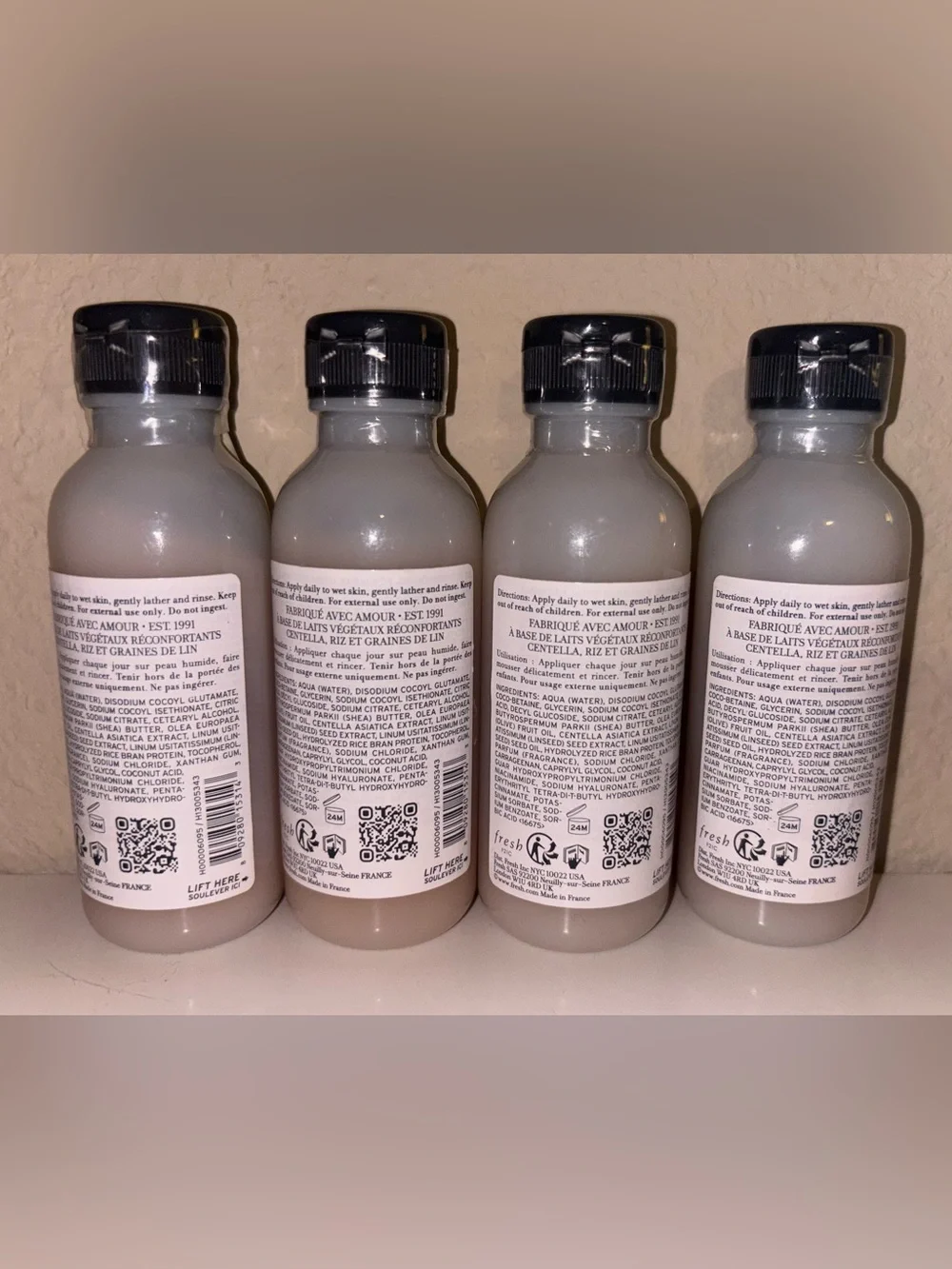 LOT OF 4 Fresh Milk Body Cleanser Travel Size Minis - 75ml / 2.5 fl oz Each (Tot